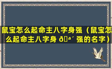 鼠宝怎么起命主八字身强（鼠宝怎么起命主八字身 🪴 强的名字）